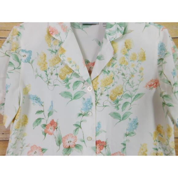 Alfred Dunner Shirt Petite 12P White Yellow Green Flowers Short Sleeve - Picture 2 of 6